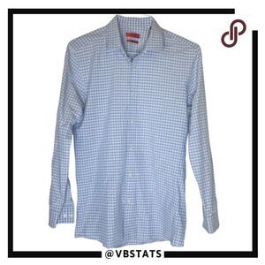 Hugo Boss Men's Plaid Slim Fit EverettX Long Sleeve Dress‎ Shirt Blue Sz 15.5/40